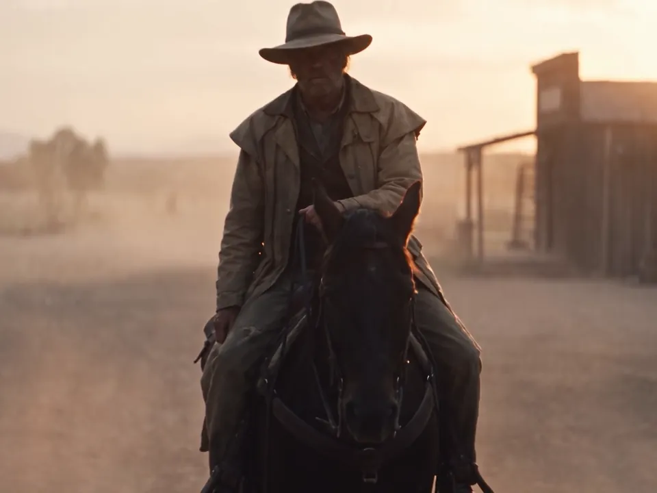 Film: a rider in a western town